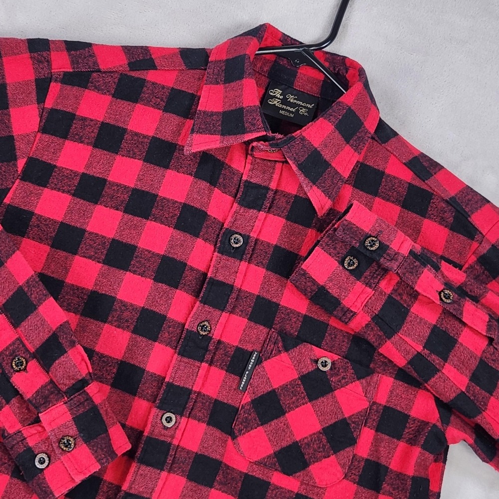 The Vermont Flannel Co Shirt Mens Medium Red Black Plaid Long Sleeve Button Up
